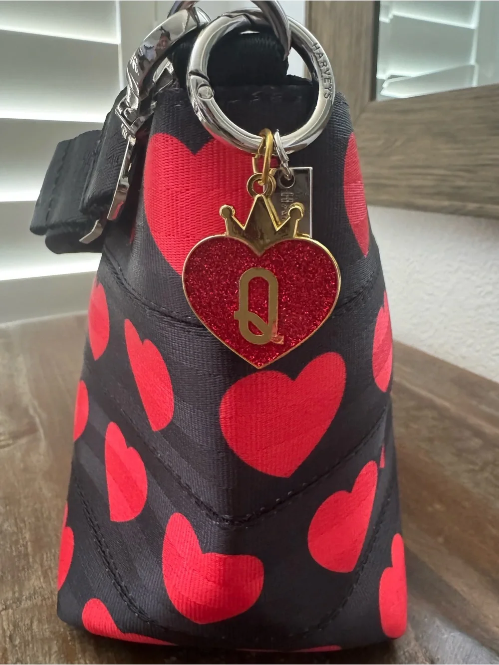 Harveys Black & Red Heart Pattern Queen of Hearts Small Hobo